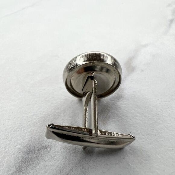 Vintage Silver Tone and Black Round Single Cufflink - Picture 4 of 5